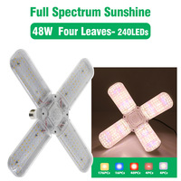 E27 Plante Ampoule Pliable 120/180/240 LED Intérieur Cultiver Chaud Blanc Rouge Bleu UV IR Lumière Solaire ABS Aile 2/3/4 Ailes Bloom