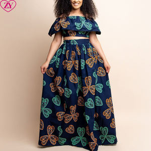 Ensemble de tenues d'affaires personnalisées en deux pièces Hauts imprimés traditionnels africains respirants <span class=keywords><strong>Jupe</strong></span> de sol Style décontracté brodé naturel - Product Image 1