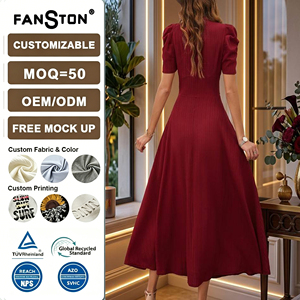Robe élégante à taille haute unie et cintrée à manches courtes, collection Printemps-Été 2026, pour le commerce transfrontalier, vente en gros, offre spéciale - Product Image 2