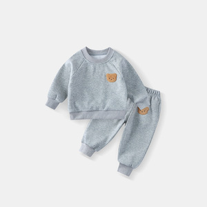 가을 겨울 유아 캐주얼 스웨터 슈트 남아 여아 후드 패딩 투피스 세트 심플하고 편안한 따뜻한 아기 스포츠웨어 - Product Image 3