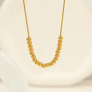 Hot Sale Stainless Steel Round Beads Snake Bone Chain Necklace Waterproof Twenty Stainless Steel Ball Necklaces