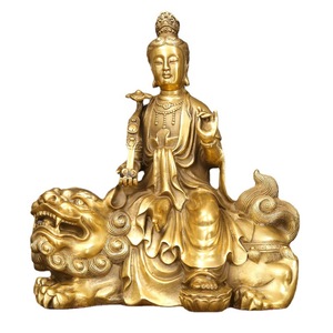 Estatua de Bodhisattva Manjushri de latón fundido a mano, sentado sobre un león, decoración para el hogar, artesanía, adorno - Product Image 4