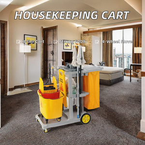 Chariot de ménage personnalisable en plastique pour hôtel, avec <span class=keywords><strong>4</strong></span> <span class=keywords><strong>roues</strong></span>, capacité de 500 lb, 3 étagères, chariot de service pour personnel d'entretien - Product Image 2