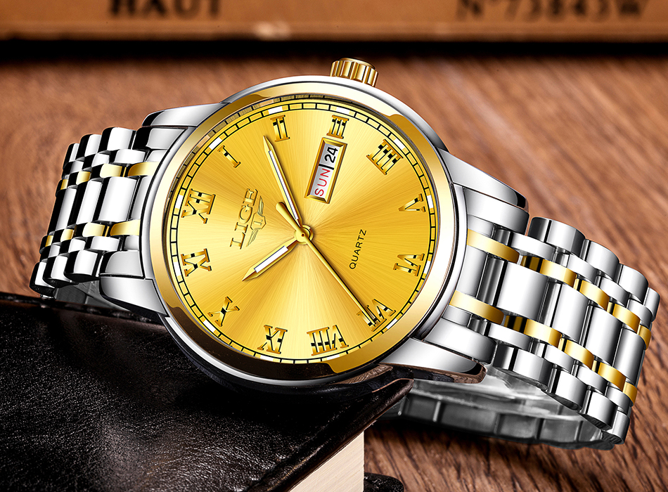 LIGE — montre-bracelet de luxe en acier inoxydable pour homme, étanche, en acier inoxydable, à Quartz, avec Date et heure, horloge