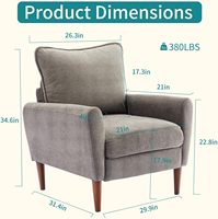 Fauteuil d'appoint OLIXIS confortable de style moderne du milieu du siècle, avec dossier rembourré, pieds en métal, structure en bois massif, assise large, gris, pour salon ou salle d'attente