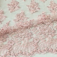 Tissu en dentelle perlée rose bébé de haute qualité, broderie à la main lourde, tissu en tulle à sequins et perles, luxe pour robe de soirée ou de mariée