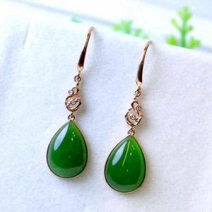 SGARIT Luxury 18K Gold <b>Drop</b> <b>Earrings</b> with Oval Cut Natural Hetian Nephrite Jade Translucent Stone NGTC Certified Size 10x13mm - Product Image 3