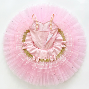 Tutú de Ballet para Niñas, Diseño de Hada, Color Rosa, con Lazo y Pedrería, Tutú Tipo Pancake, Manga Corta con Volantes, Disfraz Clásico de Ballet para Hada Dulce - Product Image 2