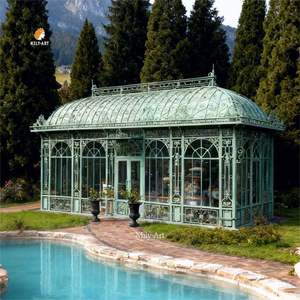 Gazebo in Ferro Battuto MILY, Orangerie in Metallo con Vetrate per Decorazione Giardino Esterno - Product Image 1