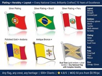 Écusson métallique personnalisé en émail dur avec drapeau national du Portugal et armoiries portugaises - Design moderne et antique