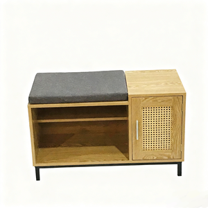 Banc à chaussures contemporain avec siège amovible, banc en bois pour le salon, organisateur de rangement pour chaussures en bois - Product Image 1