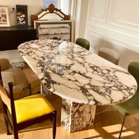 Ensemble de table à manger en marbre Calacatta Viola personnalisé, luxe moderne, plateau poli, imperméable, écologique, meubles de cuisine et de salle à manger
