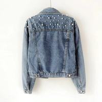 Nuevas Chaquetas Populares de Lujo de Alta Calidad para Mujer, Tops Cortos de Mezclilla con Perlas, Ropa para Mujer, Chaquetas de Mezclilla Azules de Manga Larga