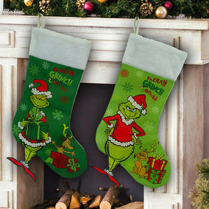 Calcetín Navideño Decorativo con Diseño de Duende, Alfabeto del Grinch y Árbol de Navidad, Bolsa Decorativa para Dulces Navideños - Product Image 1