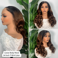 Pelucas de Cabello Humano Ondulado Suelto al por Mayor con Flequillo, Sin Pegamento, Encaje Frontal Transparente, con Reflejos, Rizos Voluminosos, Pelucas de Cabello Virgen