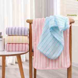 Juego de Toallas Absorbentes de Terciopelo Coral, Tejidas, Suaves, Acolchadas, con Rayas Estrechas, para Uso en Hoteles, para Lavar la Cara y Bañarse - Product Image 1