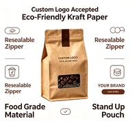 Pochette en papier kraft brun recyclable 250g 500g 1kg vide à fond plat pour emballage de grains de café, sac à café refermable avec valve