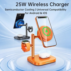 Support de <span class=keywords><strong>chargeur</strong></span> sans fil magnétique 3-en-<span class=keywords><strong>1</strong></span> 25W avec fonction de refroidissement semi-conducteur, <span class=keywords><strong>chargeur</strong></span> de bureau pour téléphone, montre et écouteurs - Product Image 1