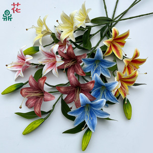 Fleurs de lys artificielles en soie, réalistes, pour la décoration de la maison, arrangement de mariage, à trois têtes avec bourgeon, style moderne - Product Image 1
