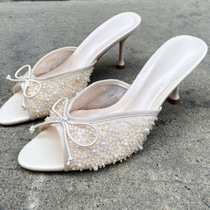 <span class=keywords><strong>Sandali</strong></span> con <span class=keywords><strong>Tacco</strong></span> a Spillo e Punta Quadrata per Donna, Eleganti con Perle e Fiocco, Ideali per Matrimoni e Feste - Product Image 6