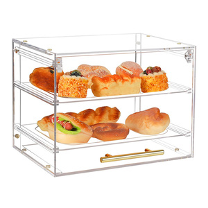 Vitrina de panadería de tres niveles acrílica, caja de repostería transparente para panadería de galletas y cupcakes con bandeja cuadrada - Product Image 1