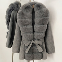 Vêtements pour femmes, automne et hiver, nouveau manteau en laine double face à col en fourrure de renard luxueux, à lacets