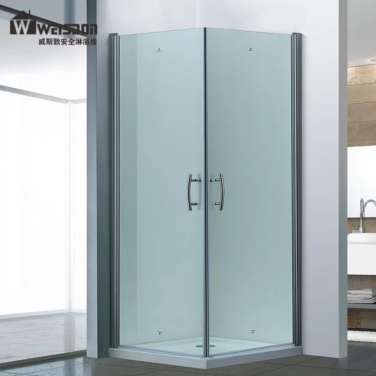 Hogar cuadrado sin marco de cabina de ducha de vidrio templado ducha cuarto de baño con bisagras de la puerta de la ducha