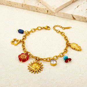 Bracciale a catena spessa a forma di O, in acciaio inossidabile placcato oro con ciondoli a forma di farfalla, fiore, cuore e pesce, <span class=keywords><strong>gioielli</strong></span> alla moda - Product Image 4