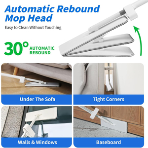 Ensemble <span class=keywords><strong>de</strong></span> nettoyage <span class=keywords><strong>de</strong></span> sol avec balai plat télescopique en acier inoxydable CF, 2 tampons en microfibre lavables, type push-pull, seau pliable - Product Image 4