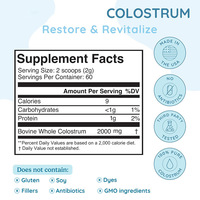 Complément alimentaire en poudre de colostrum bovin OEM, stimulant de la santé immunitaire et intestinale pour adultes