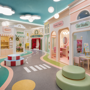 Centro Giochi per Bambini con Pista Stradale a Tema Pasticceria Pastello, Scivolo e Sedute Morbide per Operatori di Centri Giochi dai 3 ai 5 Anni - Product Image 2