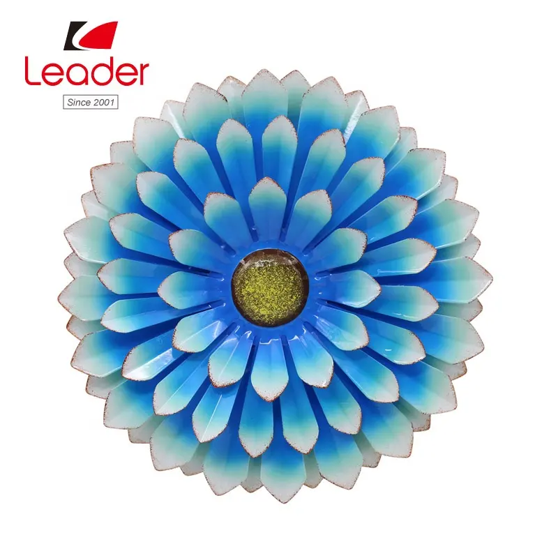 Arte de pared Multicolor decorativo para jardín al aire libre, escultura de pared grande de Metal con flor azul