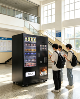 Distributeur automatique 2-en-1 sur pied pour snacks, boissons et café, avec écran tactile et service en libre-service