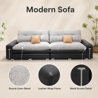 Canapé compact moderne modulable trois places en mélange de lin chenille gris et noir, écologique, amovible, 320 cm, pour petit salon - Vente en gros