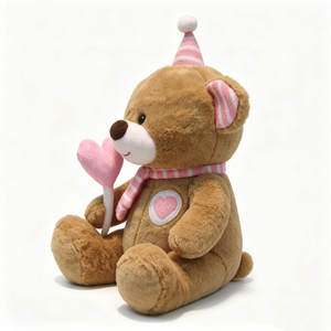 Oso de peluche personalizado para cumpleaños, oso de peluche para fiestas, oso de peluche marrón con detalles en rosa, oso de peluche con diseño de corazón. - Product Image 4