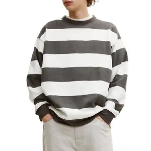 Benutzer definierte Baumwolle weiß schwarz gestreift Langarm gerippt Rundhals ausschnitt Herren Sweatshirt Pullover