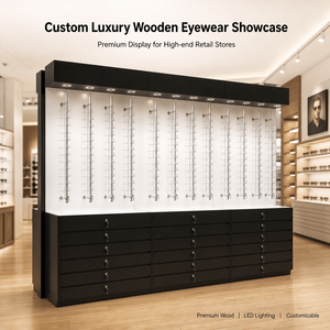 Vitrina óptica de madera con estantes de vidrio LED, expositor de gafas de alta gama personalizado para boutique - Product Image 1