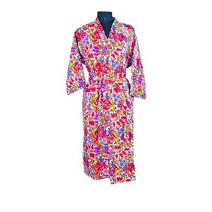 Kimono vintage en coton thermique Kantha pour femme, col en V, cordon de serrage, longueur intégrale, respirant, pour l'été, le printemps, la plage, robe de chambre, vêtements de nuit - Product Image 1