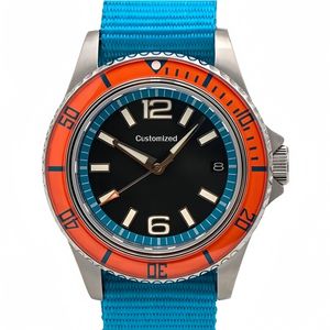 Montre mécanique à mouvement NH35A avec logo personnalisé ODM, marque privée, montre-bracelet décontractée pour homme, bleue, avec <span class=keywords><strong>lunette</strong></span> en cristal trempé K1 - Product Image 1