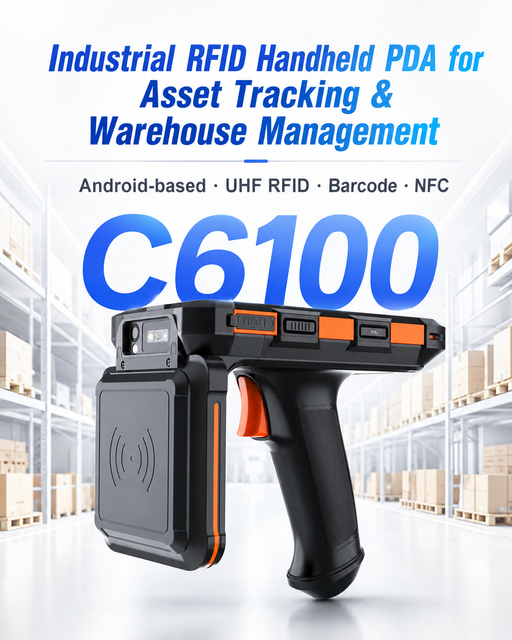 C6100 Pistol Grip Industrial Handheld PDA UHF RFID Reader Writer 20m Long Range 2D Barcode Scanner NFC Android Data Terminal