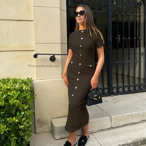 King Mcgreen Star gaun ketat wanita, gaun pesta berkancing sebaris lengan pendek model baru 2025 - Product Image 4