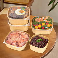 Bol carré en papier kraft biodégradable et écologique, jetable, pour biscuits, salades et aliments pour animaux, avec logo personnalisé, taille et couvercle disponibles