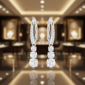 E4004 Orecchini in oro bianco con diamanti, taglio rotondo brillante, colore D naturale, gioielli da sposa classici da donna - Product Image 2