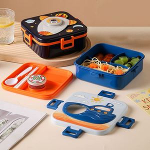 Children Students Office Workers Creative Cartoon Food-Grade PP Double Layer Compartment <b>Lunch</b> <b>Box</b> With Fork & Spoon Lid - Product Image 2