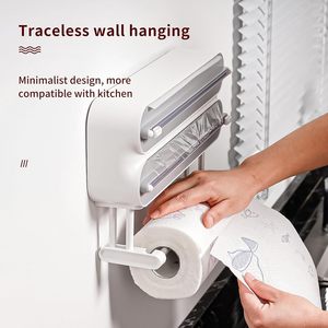 Distributeur de <span class=keywords><strong>film</strong></span> plastique double en aluminium avec coupe-papier magnétique mural pour porte-serviettes en papier pour réfrigérateur, comprend 1 rouleau - Product Image 3