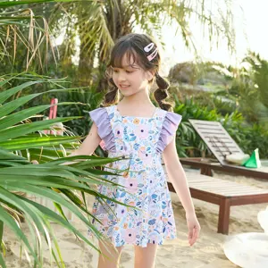 Traje de baño floral para niñas con falda 2024 traje de baño de diseñador al por mayor 1-6years ropa de playa 2-10 traje de playa de una pieza OEM personalizado