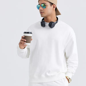 Premium 330GSM Sudadera de cuello redondo Jersey grueso de algodón en blanco Suéter básico de peso pesado para hombres - Product Image 5