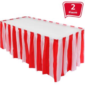 Falda <span class=keywords><strong>de</strong></span> <span class=keywords><strong>mesa</strong></span> Rectangular para fiesta, <span class=keywords><strong>de</strong></span> plástico, con rayas rojas y blancas - Product Image 3