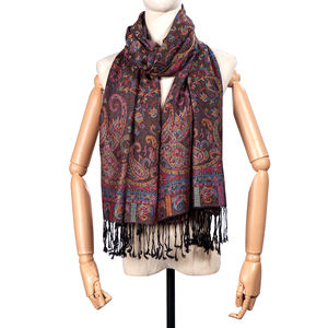 Haute qualité ethnique Jacquard Pashmina châle gland longue Paisley écharpe chaude pour l'hiver femmes Hijab Vintage frange en gros - Product Image 2