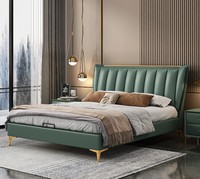 Lit double king size moderne de luxe européen OEM/ODM avec cadre en bois de bouleau et sommier tapissier en cuir capitonné pour chambre à coucher